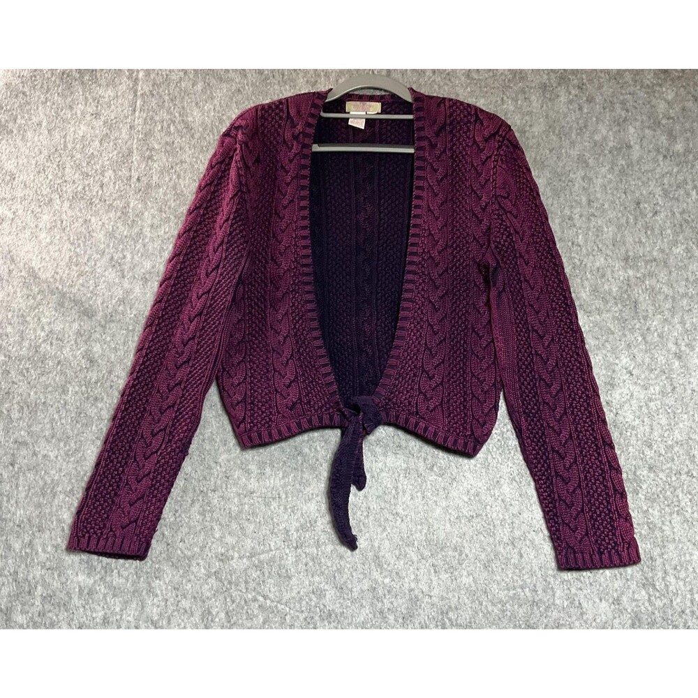 The Territory Ahead Cardigan Sweater Womens Small Purple Cable-Knit Cotton Boho